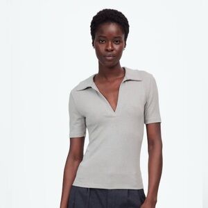 Madewell NWT Drapey Rib Short Sleeve Polo Top Size L